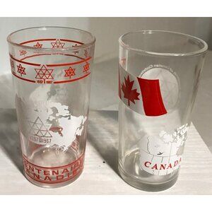 Canadian Confederation Glasses 1967 Set of 2 Dominion Glass Co 5" Tall Vtg